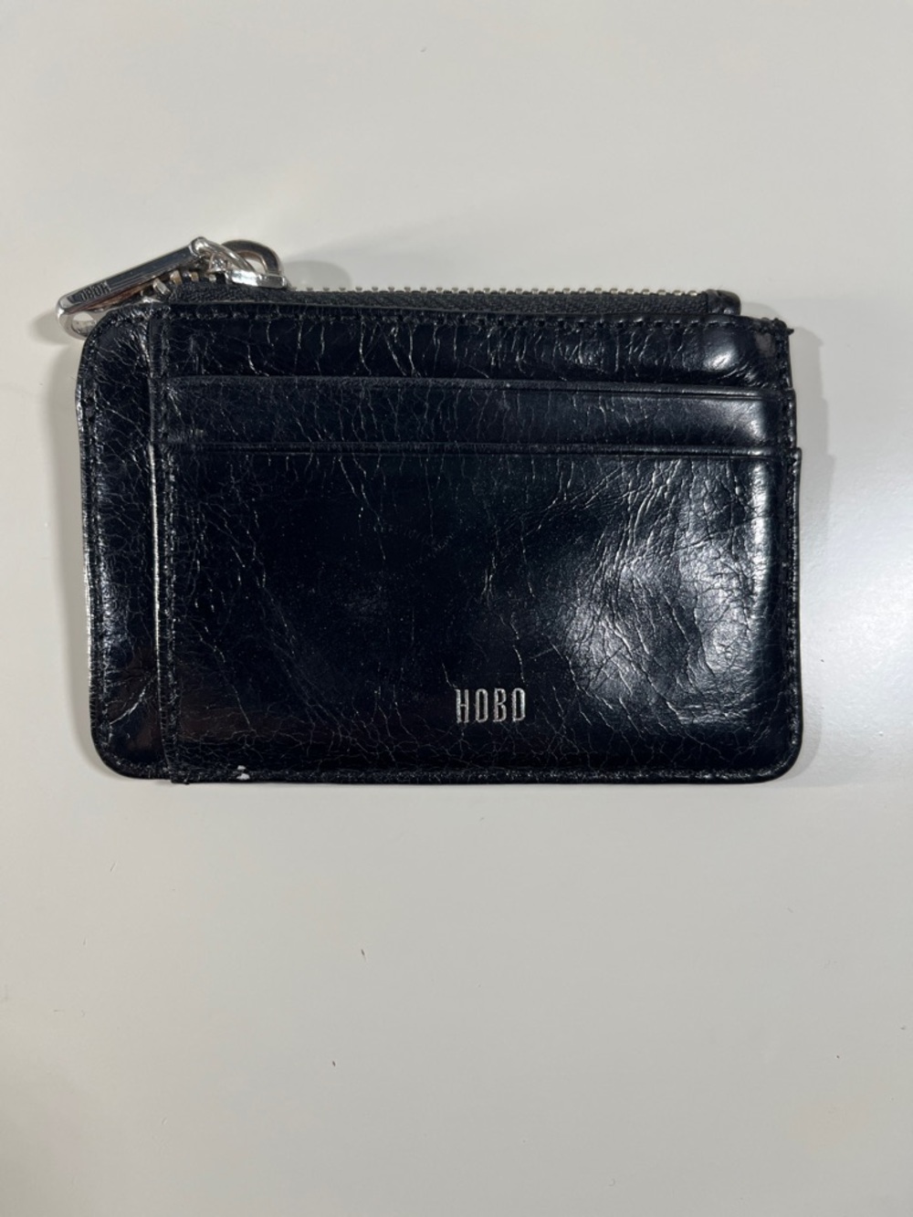 HOBO Black Leather Zip Card Wallet with Exterior Card Slots